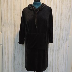 Dark Gray Hooded Dress with Front Pocket